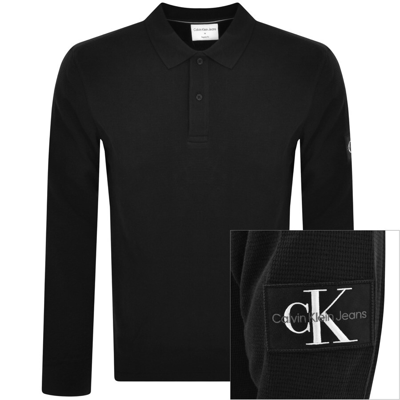 Shop Calvin Klein Jeans Long Sleeve Polo T Shirt Black