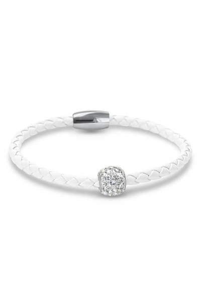 Shop Liza Schwartz Pavé Leather Bracelet In White