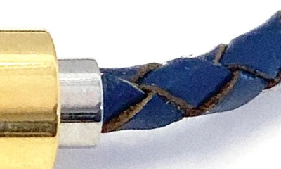Shop Liza Schwartz Leather Bracelet In Navy Blue