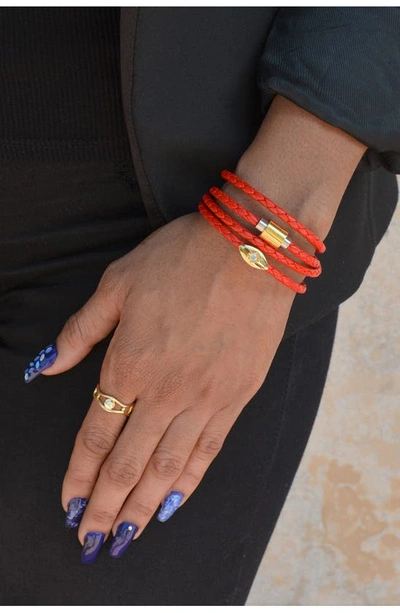 Liza Schwartz Triple Wrap Leather Bracelet In Red