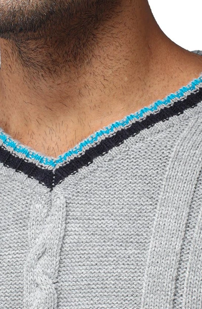 X-ray Tipped V-neck Cable Knit Pullover Sweater In Ecru