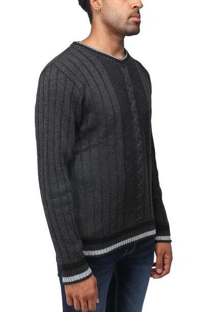 Shop X-ray Xray Tipped V-neck Cable Knit Pullover Sweater In Charcoal