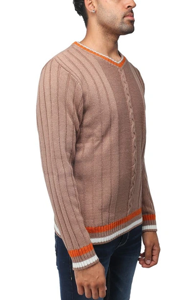 Shop X-ray Xray Tipped V-neck Cable Knit Pullover Sweater In Praline