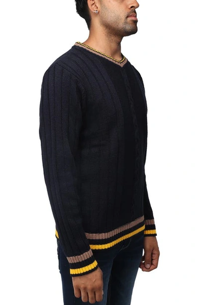 Shop X-ray Xray Tipped V-neck Cable Knit Pullover Sweater In Navy