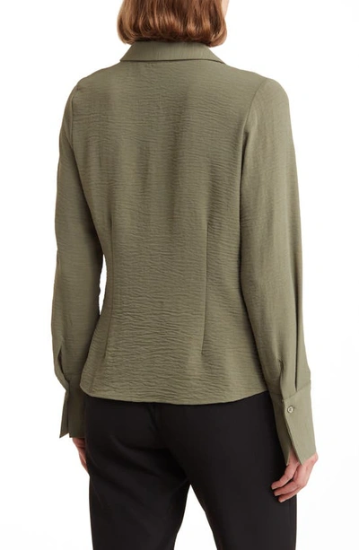 Shop Laundry By Shelli Segal Ruched Long Sleeve Button Front Top In Light Olive