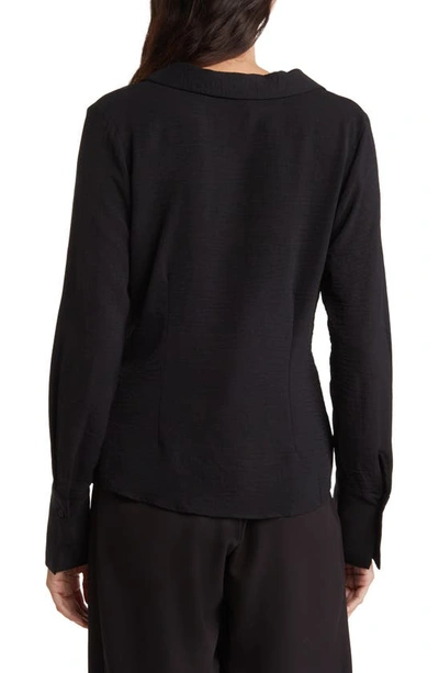 Shop Laundry By Shelli Segal Ruched Long Sleeve Button Front Top In Black