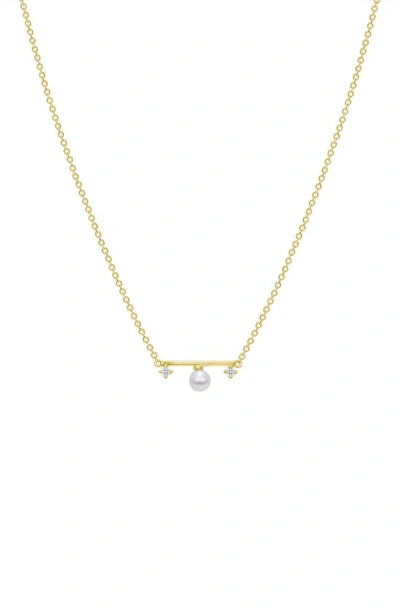 Shop Ron Hami 14k Yellow Gold 3mm Cultured Pearl & Diamond Bar Pendant Necklace
