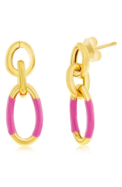Shop Simona Enamel Chain Drop Earrings In Pink