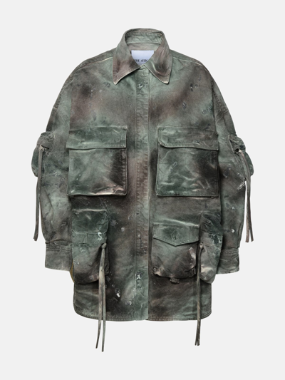 Shop Attico 'fern' Short Coat In Green Camouflage Denim
