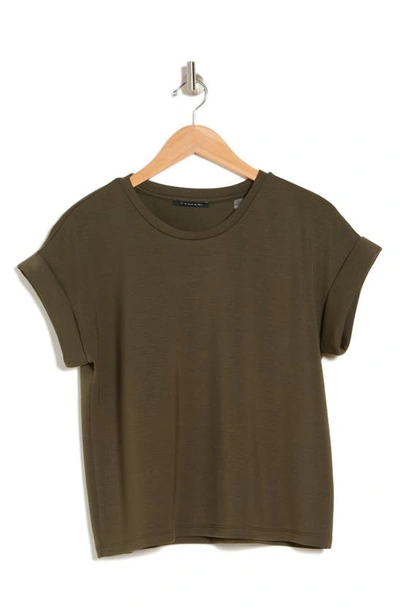 T Tahari Roll Sleeve Scuba Top In Cypress Olive