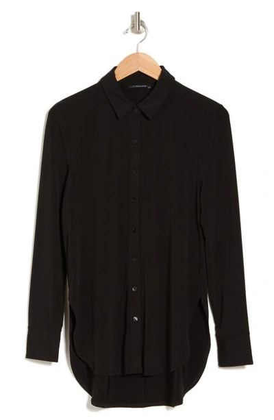 Shop T Tahari Long Sleeve Knit Button-up Tunic Shirt In Black