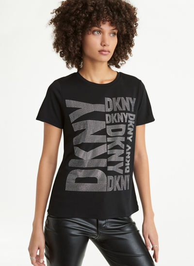 Shop Dkny Women's Gem Stud Multi Logo T-shirt In Black