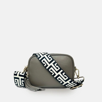 Shop Apatchy London Latte Leather Crossbody Bag With Black & Stone Maze Strap In Grey