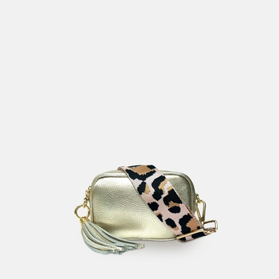 Shop Apatchy London The Mini Tassel Gold Leather Phone Bag With Pale Pink Leopard Strap