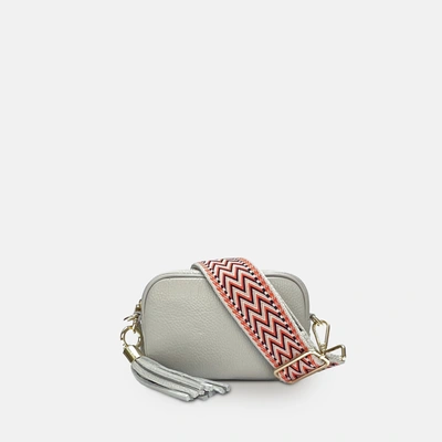 Shop Apatchy London The Mini Tassel Light Grey Leather Phone Bag With Grey Boho Strap