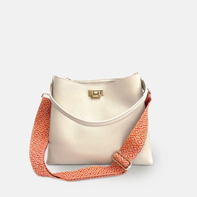 Shop Apatchy London Stone Leather Tote Bag With Orange Cross-stitch Strap In White