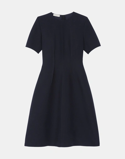 Shop Lafayette 148 Wool-silk Crepe Flared Dress In Black