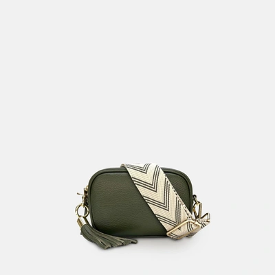 Shop Apatchy London The Mini Tassel Olive Green Leather Phone Bag With Olive Green Arrow Strap