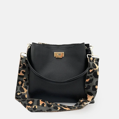 Shop Apatchy London Black Leather Tote Bag With Grey Leopard Strap