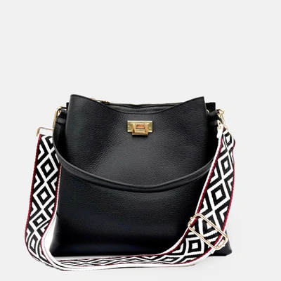 Shop Apatchy London Black Leather Tote Bag With Black & Red Aztec Strap