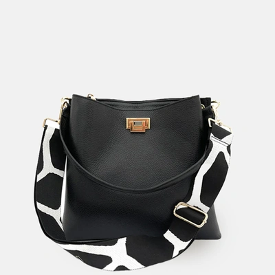 Shop Apatchy London Black Leather Tote Bag With Black & White Giraffe Strap
