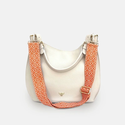Shop Apatchy London The Harriet Stone Leather Bag With Orange Cross-stitch Strap In White