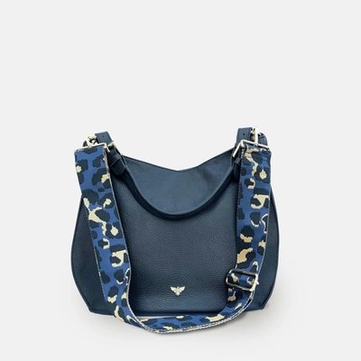 Shop Apatchy London The Harriet Navy Leather Bag With Navy Leopard Strap In Blue