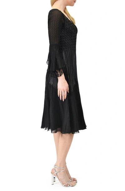 Shop Komarov Bell Sleeve Chiffon & Lace A-line Dress In Black