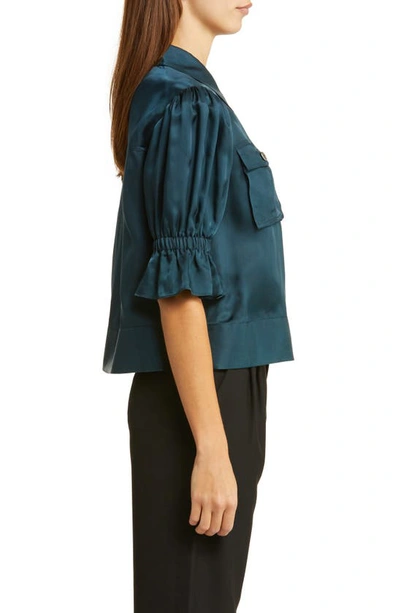 Shop Cinq À Sept Holly Ruffle Sleeve Jacket In Peacock Blue
