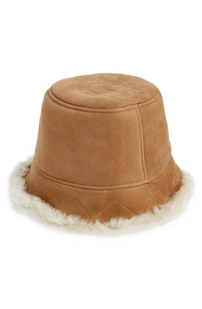 Shop Ugg Tasman Stitch Genuine Shearling Bucket Hat In Chestnut