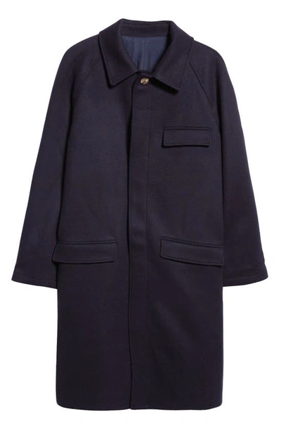 Shop De Bonne Facture Parisian Raglan Sleeve Wool Coat In Navy