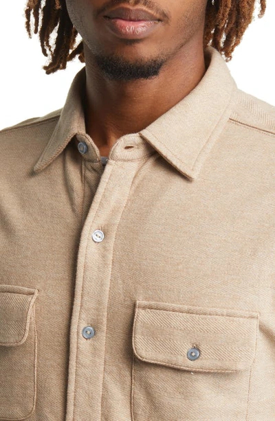 The Normal Brand Textured Knit Long Sleeve Button-up Shirt In Tan