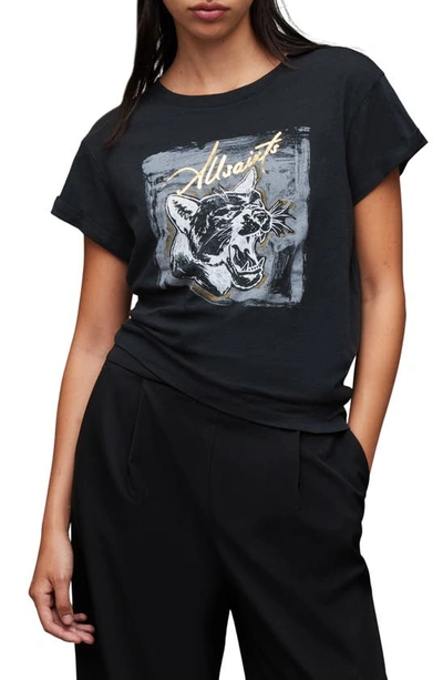 Shop Allsaints Anna Panther Cotton Graphic T-shirt In Black