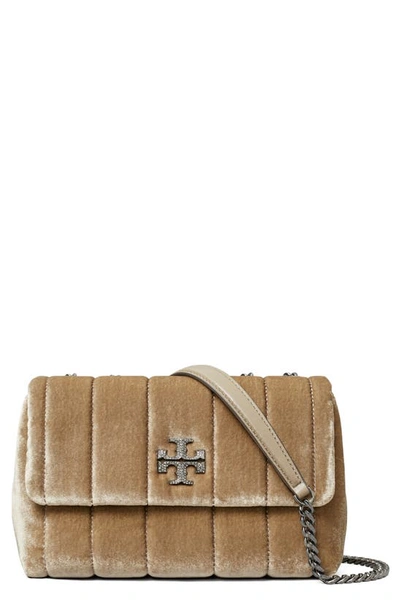 Shop Tory Burch Small Kira Convertible Quilted Velvet Shoulder Bag In Classic Taupe