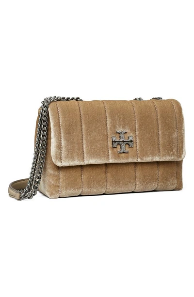 Shop Tory Burch Small Kira Convertible Quilted Velvet Shoulder Bag In Classic Taupe