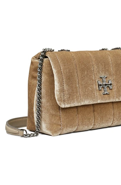 Shop Tory Burch Small Kira Convertible Quilted Velvet Shoulder Bag In Classic Taupe
