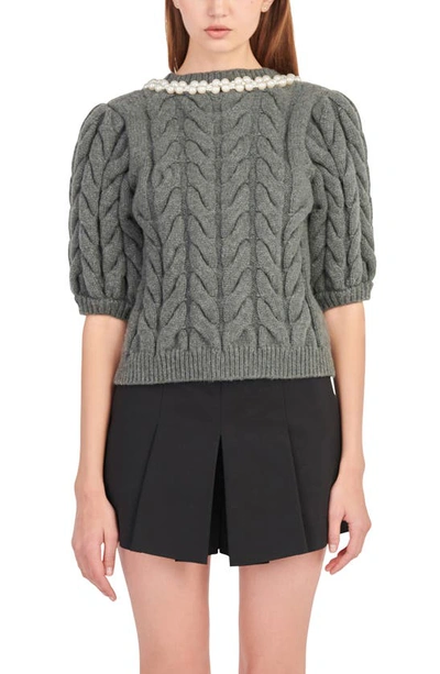 Shop Endless Rose Imitation Pearl Trim Sweater In Charcoal