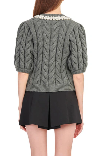 Endless Rose Imitation Pearl Trim Sweater In Charcoal