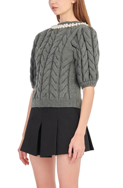 Shop Endless Rose Imitation Pearl Trim Sweater In Charcoal
