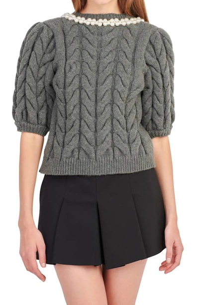 Shop Endless Rose Imitation Pearl Trim Sweater In Charcoal