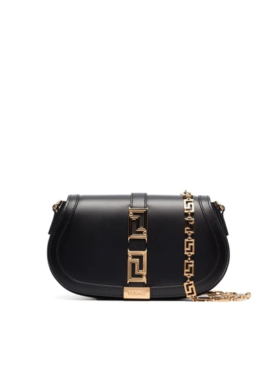 Shop Versace Cow Leather Crossbody Bag In V Black Gold