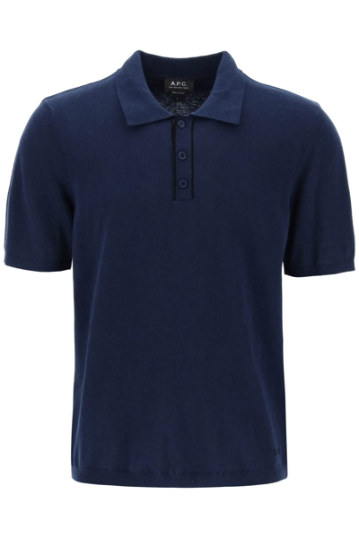 Shop Apc A.p.c. 'jacky' Knitted Cotton Polo Shirt Men In Blue