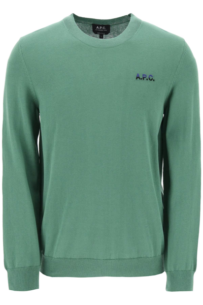 Shop Apc A.p.c. Crew-neck Cotton Sweater Men In Green