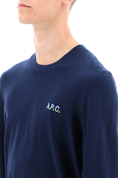 Shop Apc A.p.c. Crew-neck Cotton Sweater Men In Blue