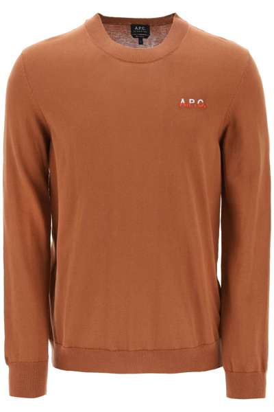 Shop Apc A.p.c. Crew-neck Cotton Sweater Men In Brown