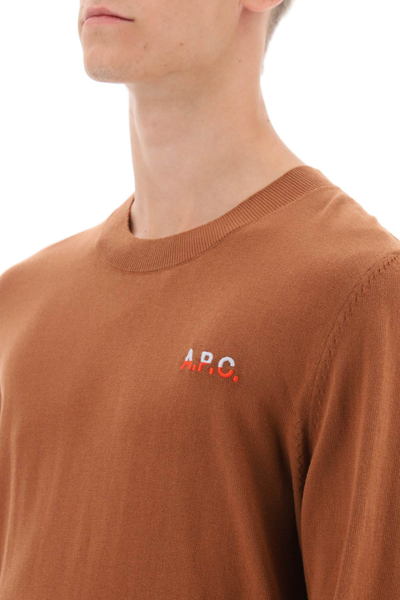 Shop Apc A.p.c. Crew-neck Cotton Sweater Men In Brown