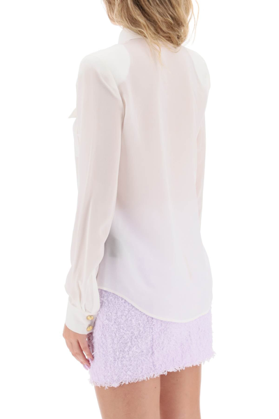 Shop Balmain Crepe De Chine Shirt With Padded Shoulders Women In White