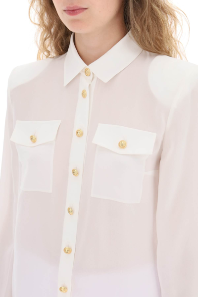 Shop Balmain Crepe De Chine Shirt With Padded Shoulders Women In White