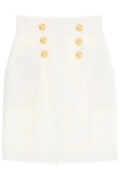 Shop Balmain Pencil Skirt In Monochrome Tweed Women In White