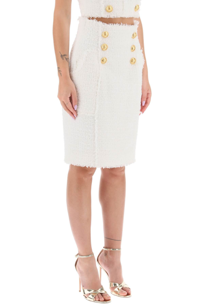 Shop Balmain Pencil Skirt In Monochrome Tweed Women In White